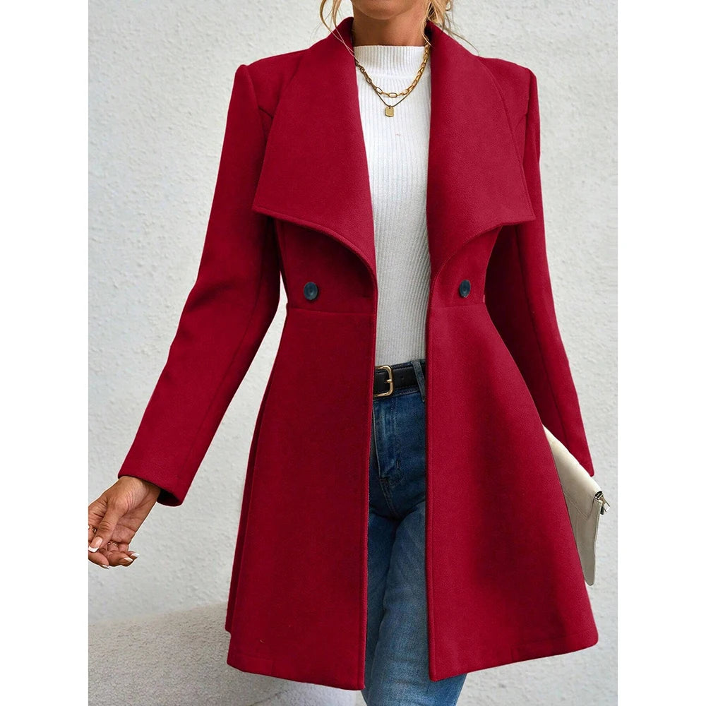 Eleganter Damen-Wintermantel – Zweireihiger Mantel mit Revers & Knopfleiste